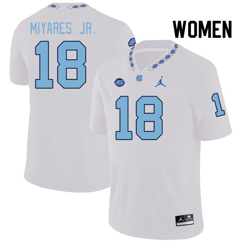 Women #18 Andres Miyares Jr. North Carolina Tar Heels College Football Jerseys Stitched-White